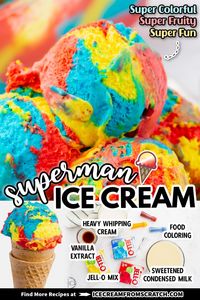 Kids love this brightly colored ice cream flavor, and we're sharing a delicious homemade no-churn Superman ice cream that you and your kids can make together.