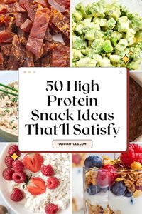 Looking for snacks that keep you full and energized? Check out these 50 high-protein snack ideas! From savory meat bars and jerky to sweet protein brownies and Greek yogurt parfaits, these delicious and nutritious options are perfect for any time of day. Pin now to save your new favorite snacks!