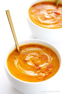 This Slow Cooker Butternut Squash Soup recipe is incredibly easy to make in the crock pot, and so comforting and delicious! It's also naturally vegan.