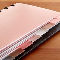 Sturdy Circa® tab dividers—for sorting projects, notes and more. Organize your Circa notebook the way that works best for you with the tab dividers that add a soft touch to your notetaking. As always with Circa, these modern Circa-punched notebook dividers are easy to remove or rearrange. The set of 8 comes in 4 different colors—two each in Clear, Soft Coral, Shadow and Pale Pink—so you can divide and sort your notebook your way.