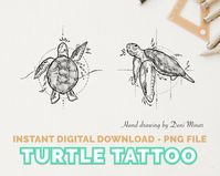 Turtle Small Tattoo Design Hand Drawing for Animal and Ocean | Etsy