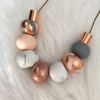 Polymer clay bead necklace. Marble copper grey nude and by RafHop                                                                                                                                                                                 More