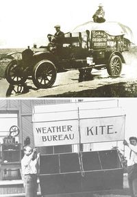 (Top) The officers of the Coast and Geodetic Survey, the NOAA Corps predecessor service, were world-renowned for their expertise and accuracy in surveying and charting. (Bottom) U.S. Weather Bureau weather kite being prepared for launch. (NOAA)