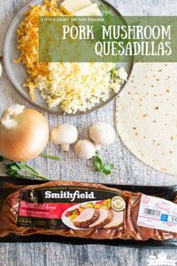 This pork quesadillas recipe is loaded with onions and mushrooms. It is on repeat at our house because it can be made in about 30 minutes, and everyone loves them! Perfect for an easy lunch or dinner with simple ingredients and savory flavors, this recipe is sure to become a new family favorite. Add this to your menu today!