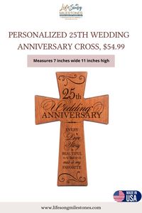 $54.99 - 25th Wedding Anniversary Wood Sign Wall Cross for Silver Wedding Jubilee. This is a beautiful, heartwarming gift for parents, siblings, aunt, uncle, spouse, him, her, husband, wife and friends. Available in more desings and colors on our Amazon store "LifeSong Milestones". Wall cross measures 7 inch. wide and 11 inch. high. Makes a lovely addition to your living room decor or bedroom wall decor to express your everlasting love for eachother. #WoodSign #LivingRoomDecor #BedroomDecor