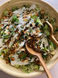 Vegan Shaved Broccoli Salad with Cucumber-Feta Dressing