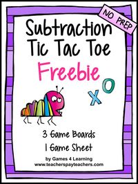 FREE GAMES - Subtraction Facts Tic Tac Toe Math Games Freebie from Games 4 Learning - 3 game boards and 1 print and play game sheet