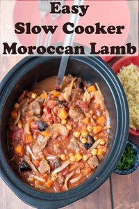 Easy slow cooker Moroccan lamb is a delicious dish packed with spices, tender lamb, sweet prunes, and hearty chickpeas. It requires minimal prep, great for busy days! #neilshealthymeals #easyslowcookermoroccanlamb #slowcookermoroccanlamb #slowcookermoroccanlambstew