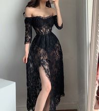 See-through lace square neck nine-quarter sleeve sexy split slim dress · FE CLOTHING · Online Store Powered by Storenvy