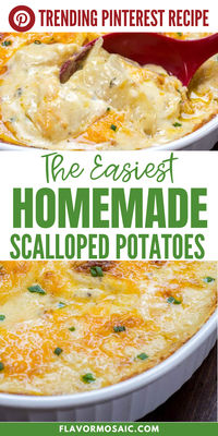 Discover the ultimate comfort food with The Easiest Homemade Scalloped Potatoes! Perfectly thin slices of russet or Yukon gold potatoes are layered with a rich, creamy cheddar cheese sauce, infused with garlic, thyme, and a hint of cayenne. Baked to golden perfection, these scalloped potatoes are the ideal side dish for any meal, making every bite a cheesy delight.