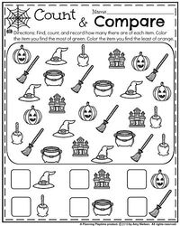 October Kindergarten Worksheets - Count and Compare items.