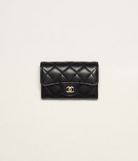 Klassieke card holder - Lamsleer & goudkleurig metaal, zwart — Mode | CHANEL