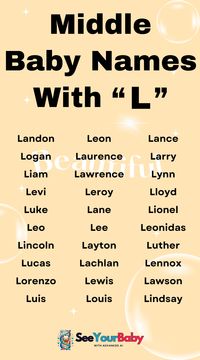 Looking for a middle name starting with 'L' for your little one? We've got you covered! Explore our curated list of beautiful, strong, and classic L middle names for boys & girls. Find the perfect name that adds a touch of elegance and charm to your baby's name.