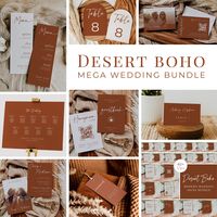 DESERT BOHO Wedding Mega Bundle | Terracotta Signage | Modern RSVP and Place Cards | Ceremony Programs and Menu | Editable Canva Invite Card