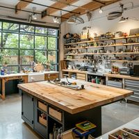 Garage workshop studio with workbench