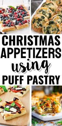 These are the best Christmas appetizers using puff pastry! Recipes for spinach, pesto, brie and more savory make ahead Christmas appetizers and mini foods for party - bite size great appetizers!