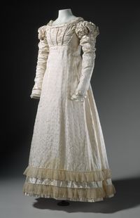 Young Womans Dress France, circa 1822 Costumes; principal attire (entire body) Self-patterned silk with silk satin and net trim Center back length: 45 in. (114.3 cm)