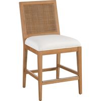 Barclay Butera 934-895-01 Cleo Counter Stool Nutmeg Brown Frame Cane Linen White Fabric