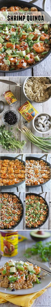 Southwestern Shrimp Quinoa - Healthy doesn’t have to be boring. This family friendly Southwestern Shrimp and Quinoa Recipe is filled with nutrition and lots of southwestern spice.