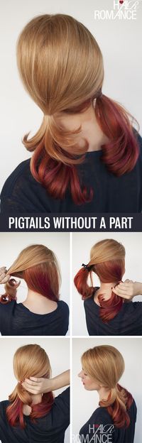 Hair Romance - Hair tutorial for pigtails without a part #hairtutorial #pigtails