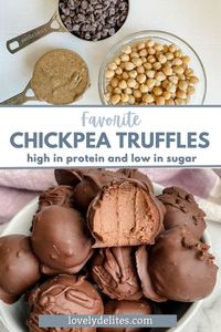 Try these amazing chickpea truffles. This delicious dark chocolate chickpea truffle recipe is vegan and gluten-free. They are smooth, creamy and high in protein and low in sugar. A healthier dessert option.