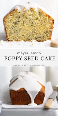 Meyer Lemon Poppy Seed Cake | Browned Butter Blondie | A light and fluffy lemon poppy seed cake recipe filled with bright, fresh citrus flavor that will keep you coming back for another slice. Topped with a thick homemade vanilla glaze, this quick bread is the perfect breakfast treat and a surefire cure for the winter blues!