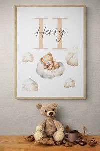 Personalized Teddy Bear Print - A Sweet, Customizable Digital Download for Your Nursery or Child's Room! Choose from neutral, pink, or blue color schemes to perfectly match your décor or theme. Add your child's name for a personal touch, creating a charming, one-of-a-kind piece that's perfect for any baby or toddler space. Instant download for easy, at-home printing!