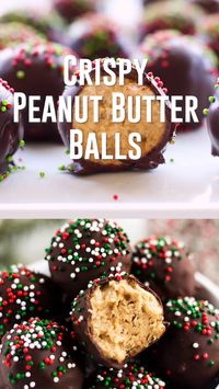 Peanut butter balls are made with creamy peanut butter, rice krispies, confectioners sugar and chocolate. This no-bake recipe requires only four ingredients. It is perfect for Christmas and holiday parties. #nobake #peanutbutterballs #christmas #ricekrispies #peanutbutter