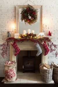 Nordic | Christmas Inspiration | Christmas Decorations | Christmas Ideas | Christmas Fireplace | Stocking | Red Stocking | Grey Stocking | Patterned Stocking | Hanging Stocking | Christmas Stocking Pattern | Fire Place | Christmas Living Room | Christmas Living Room Decor |