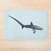 Soft, printed microfiber bath mat with foam cushion and a non-slip base. Available in multiple sizes. Machine washable. illustration of whitetip shark made in watercolor