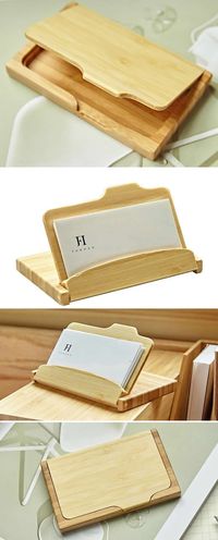 Bamboo Wooden Business Card Holder Case Organizer