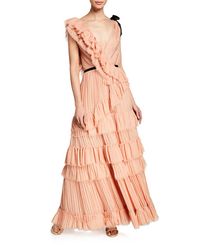 Petals in the Wind V-Neck Ruffle-Tiered Pleated-Silk Dress by Johanna Ortiz at Neiman Marcus