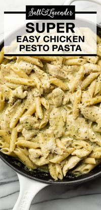 There are just FIVE ingredients in this chicken pesto pasta recipe! It's a comforting, ultra flavorful meal that's simple to make on busy weeknights.