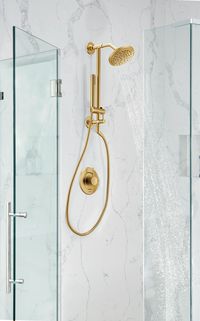 From fashion-forward powder rooms to an elegant and luxe kitchen area, Moen’s Brushed Gold finish is sure to make a statement. Featuring the innovative LifeShine Finish, all Brushed Gold products are guaranteed not to tarnish, corrode or flake from use. With so many fixtures and coordinating accessories, you can easily update the look of your entire space. Moen Brushed Gold 7-in Round Fixed Rain Shower Head 2.5 GPM | S176BG