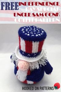 Pin the Free Uncle Sam Gonk Independence Day crochet pattern. Part of A Gonk's Journey by Hooked On Patterns. Adam Gonk has been invited back over the pond, to help with the 4th of July celebrations. He’ll be dressing up as Uncle Sam for a guest appearance! #crochet #freecrochetpattern #4thofjuly #independenceday #america #unclesam #americanflag #usa #gonk