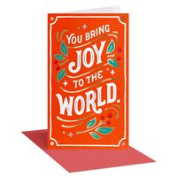 Perfect for anyone who brings joy to your world — this Christmas Money/Gift Card Holder! The design features a modern lettering design on a brilliant red background with holiday greenery art accents. There is a slot inside to insert your gift, along with a wonderful compliment that will touch their heart! Bring special joy to their holidays with this Christmas Money/Gift Card Holder! Envelope included.