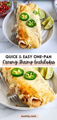 Make dinner a gourmet event with these Creamy Shrimp Enchiladas!Packed with shrimp, cilantro-lime rice, and a creamy green enchilada sauce, this easy one-pan meal is a delicious fusion of Creole and Mexican flavors. Perfect for a quick weeknight dinner! Try it tonight and enjoy the cheesy, tangy goodness. 🌮🧀 #ShrimpEnchiladas #MexicanFusion #EasyDinnerRecipe #OnePanMeal