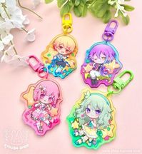 ⚠️ Please note that An is out of stock and will return in August! These clear double-sided keychains from [Project Sekai: Colorful Stage] come outfitted with U-shaped clasps themed after every character's image color. Purchase multiple charms for a discount! You can also mix and match a set with any other charms in my store. - 6cm - Double-sided charm - Clear transparent acrylic with a colored background - Colored U-shaped keyring