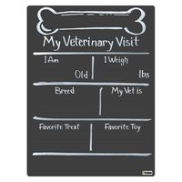 Capture the special moments in your family's life with Cohas Milestone Boards. Designed to look like a real chalkboard, the lightweight board features real chalk art images and lettering. The non-porous surface helps prevent staining and can be used again and again, providing a perfect way to commemorate birthdays, events, holidays, and milestones year after year! * Vet visit boards are perfect for watching your pets, or animal patients, grow visit after visit. This board features a chalkboard s