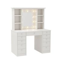 Description:Name: vanity with lighted mirrorColor: WhiteMaterials: MDFStyle: AmericanNumber of drawers: 11Features: mirror includedType of storage included: drawerUse case: bedroomPacking list: 1 x vanity with lighted mirror Color: White.