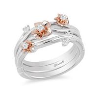 Enchanted Disney Mulan 1/10 CT. T.W. Diamond Flower Stackable Band Set in Sterling Silver and 10K Rose Gold - Size 7