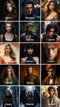 Feyre Rhysand Elain Nesta Cassian Azriel Morrigan Amren Lucien Tamlin Beron Eris Gwyn Emerie Jurian