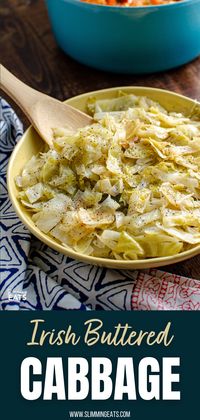 Irish Buttered Cabbage - this simple but delicious side dish of cooked cabbage with butter and black pepper is the perfect recipe for a variety of main dishes. Gluten Free, Slimming World and Weight Watchers friendly