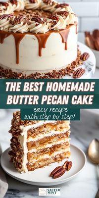 Bake a delicious Butter Pecan Cake with cream cheese frosting. Perfect for Southern cake recipes and fall baking. Enjoy this light and fluffy, moist cake made from scratch with chopped pecans.