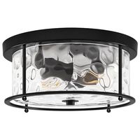 LamQee Flush Mount Ceiling Light with Clear Hammered Glass, Industrial 2-Lights Farmhouse Close to Ceiling Light Fixtures Round Low Profile Lights for Kitchen Hallway Foyer Entrance Bedroom Black