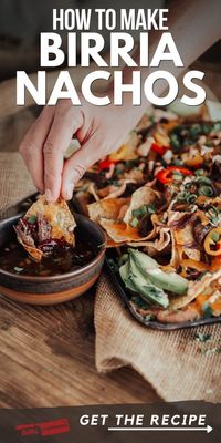 Take nachos to a whole new meaty, cheesy, brothy level with this viral birria nachos. Pile crispy tortilla chips with juicy shredded beef cooked in aromatic chile sauce, add tons of cheese, and broil until melted and bubbling. Add classic nacho toppings and serve with a side of broth for indulgent dipping. Save this delicious meal idea!