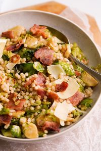 Warm Couscous & Brussels Sprout Salad - Wellness by Kay