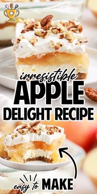 Apple delight is a decadent layered apple dessert that the whole family will love. No one will be able to resist the layers of graham cracker crust, soft apple pie filling, velvety cream cheese, and whipped cream. #AppleDelight #FruitDesserts #SweetTreats #EasyDesserts #HomemadeDesserts