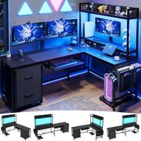 Reversible Corner Gaming Desk with Power Outlet and Led Strip Keyboard Tray Open Storage Shelves Bag Monitor Stand Specification: Color: Black Material: Metal, Engineered Wood Assembly Required: Yes L Shaped Dimension: 46.4"D x 66.7"W x 60.2 inchH Long Shaped Dimension: 19.7"D x 94"W x 60.2 inchH Recommend Max Load Capacity: 77lb Package includes: 1 x Computer Desk, 1 x storage cabinet, 1 x storage bag, 1 x CPU stand, 1 x LED strips, 1 x headphone hook, 1 x Assemble Kit, 1 x Instruction Warm tip