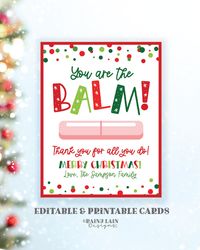 You're the Balm Card Lip Balm Chapstick Gift Tag Christmas Chappy Holi – Rainy Lain Designs LLC